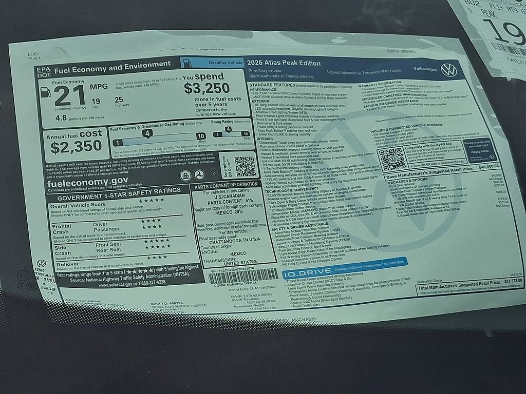 2026 Volkswagen Atlas 2.0T Peak Edition