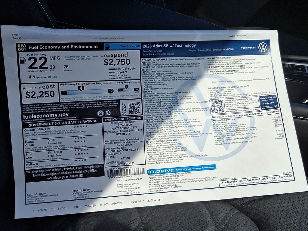 2026 Volkswagen Atlas 2.0T SE w/Technology
