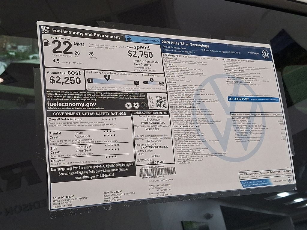 2026 Volkswagen Atlas 2.0T SE w/Technology