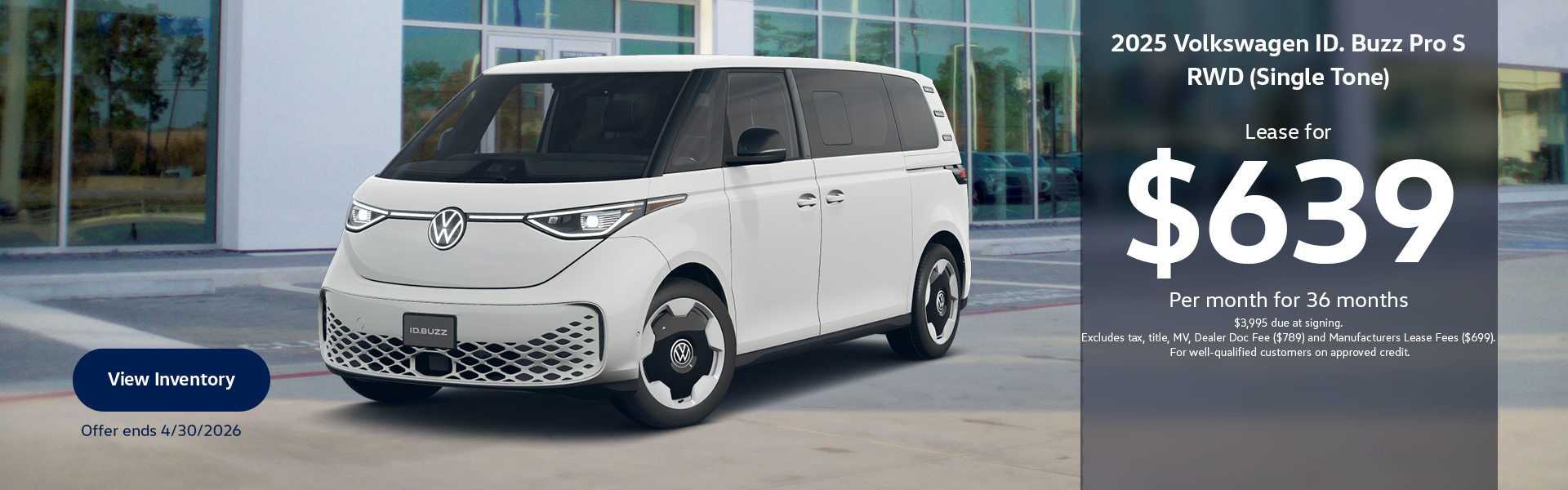 NJ Dealer New 2025 Volkswagen ID.Buzz PRO S RWD (Single Tone) Lease Special