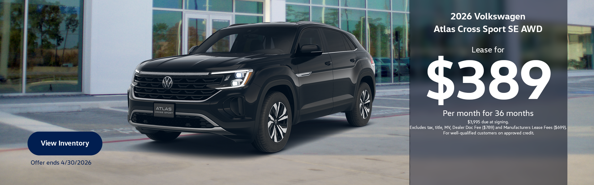 New 2026 Volkswagen Atlas Cross Sport SE AWD Lease Special.